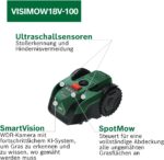Bosch Akku-Mähroboter Visimow18v-100 (für Rasenflächen bis 100 m², Schnittbreite: 16 cm, Schnitthöhe: 20-60 mm, mit Ersatzmessern, inkl. Akku und – Bild 3
