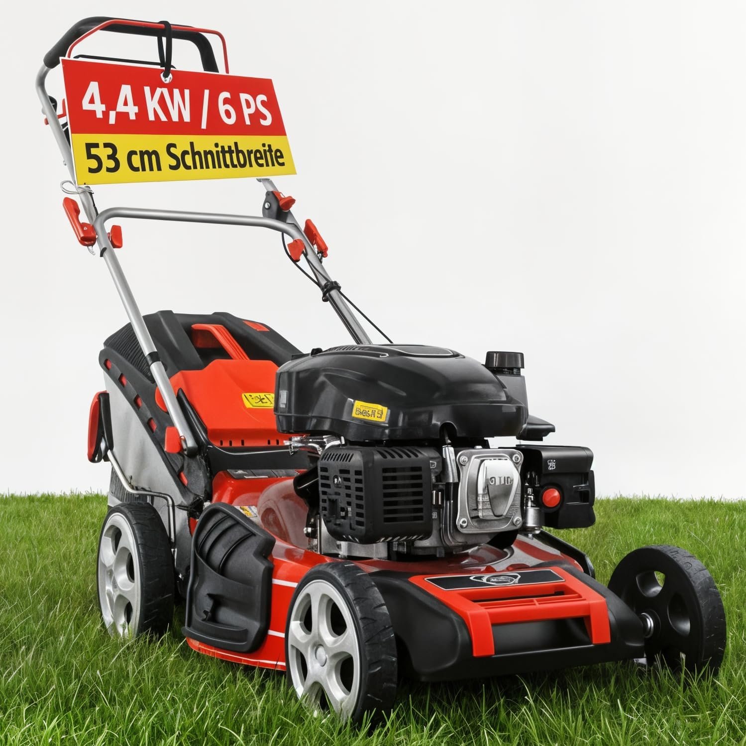 71Stcpz6E2L._AC_SL1499_.jpg Hecht 5-IN-1 Benzin Rasenmäher – leistungsstarker 4 Takt Eco Motor 4,4 kW (6,0 PS) – Seilzug Starter – mit 53 cm Schnittbreite – 75 l Fangkorb – – Bild 1