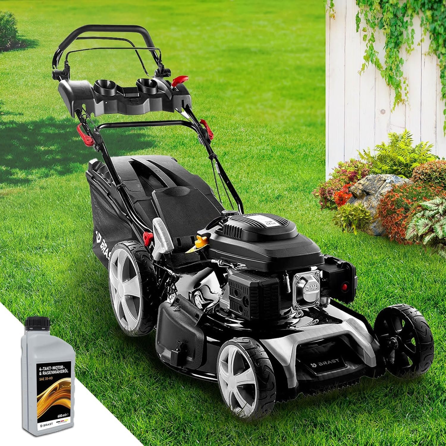81jtkN2fAhL._AC_SL1500_.jpg BRAST Benzin Rasenmäher mit Antrieb | 5,2kW (7PS) | 55cm Schnittbreite | viele Modelle | TÜV | 30-80mm Schnitthöhe | 60L Fangkorb | 4 Takt OHV Motor – Bild 1