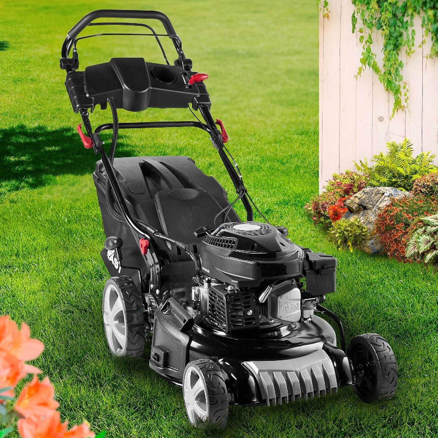 81qZdsaOXL._AC_SL1500_.jpg BRAST Benzin Rasenmäher mit Antrieb | 3,5kW(4,76PS) | Elektrostart | 46cm Schnittbreite | viele Modelle | TÜV | 4 Takt OHV Motor | 30-80mm – Bild 1
